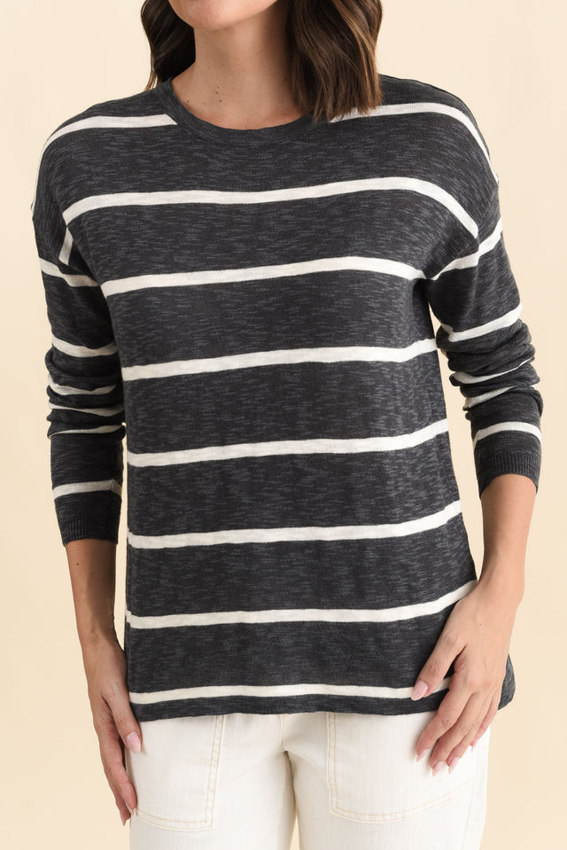 Natasha Charcoal Stripe Knit Top,Brunette model,alt text|model:MJ image 5