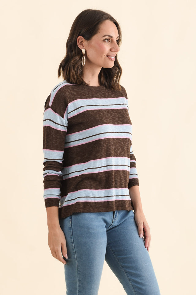 Natasha Mocha Stripe Knit Top,Brunette model,alt text|model:MJ image 3