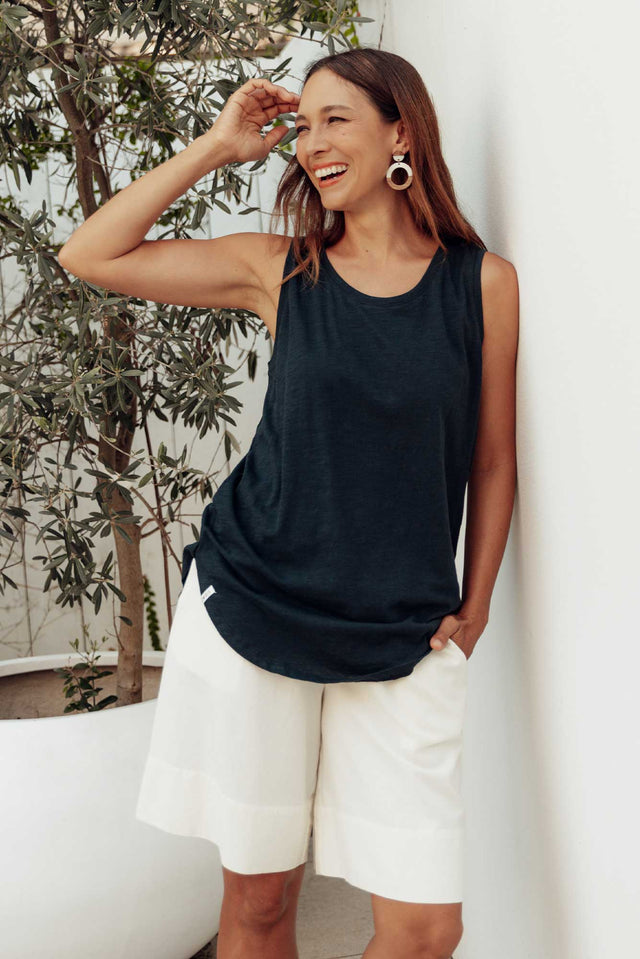Navy Cotton Scoop Tank,Lifestyle