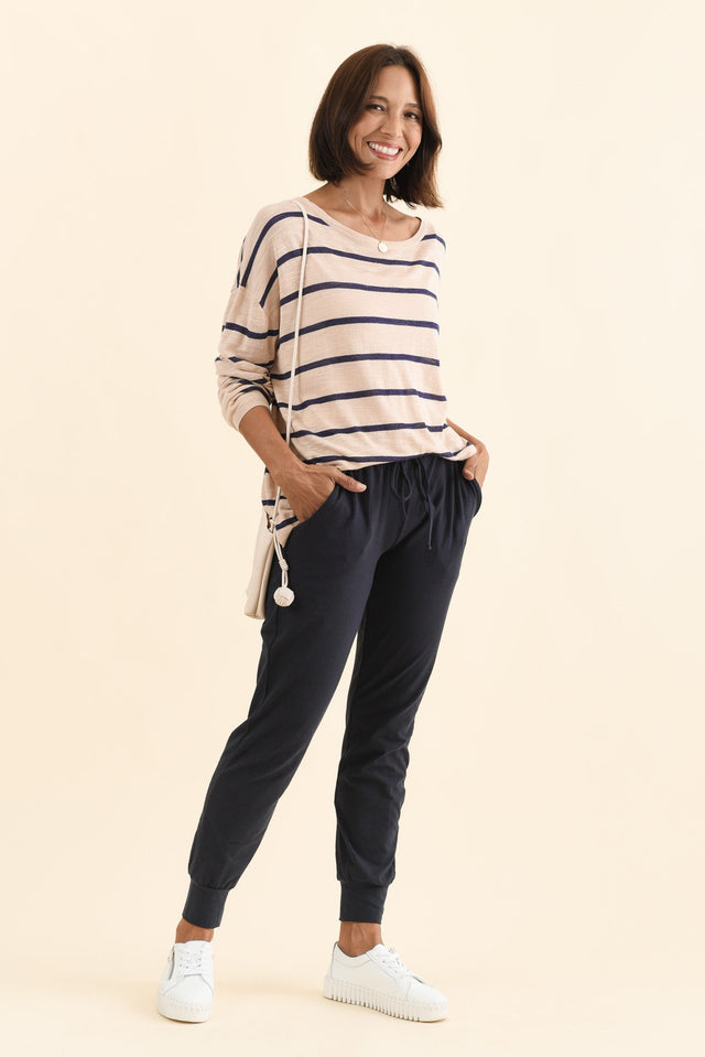 Navy Cotton Everyday Tie Sweatpants,Brunette model,alt text|model:Cara image 8