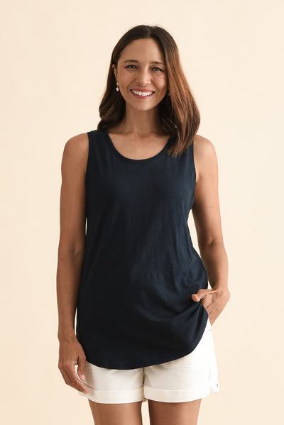 Navy Cotton Scoop Tank