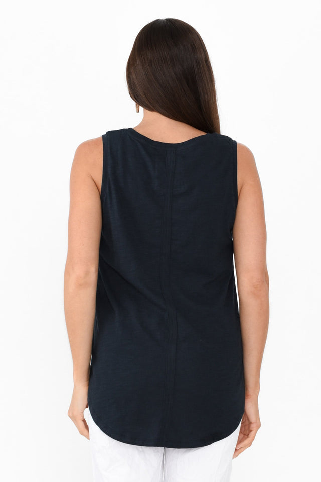 Navy Cotton Scoop Tank,Brunette model,alt text|model:Elouise image 6