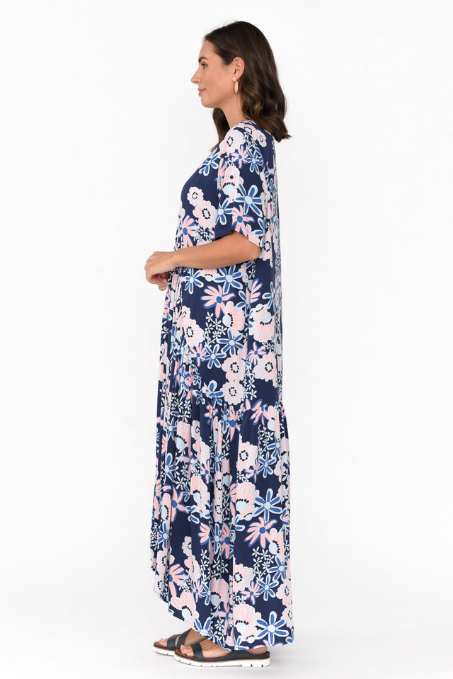 Navy Floral Peak Maxi Dress
