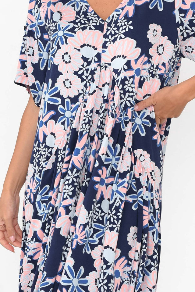 Navy Floral Peak Maxi Dress