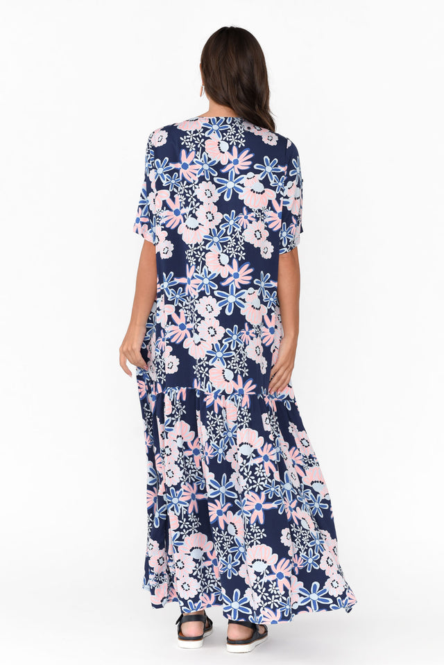 Navy Floral Peak Maxi Dress