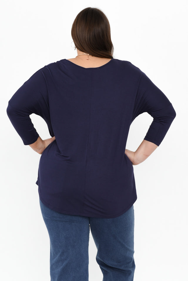 Navy Milan 3/4 Sleeve Top,Brunette model,alt text|model:Gabby image 12