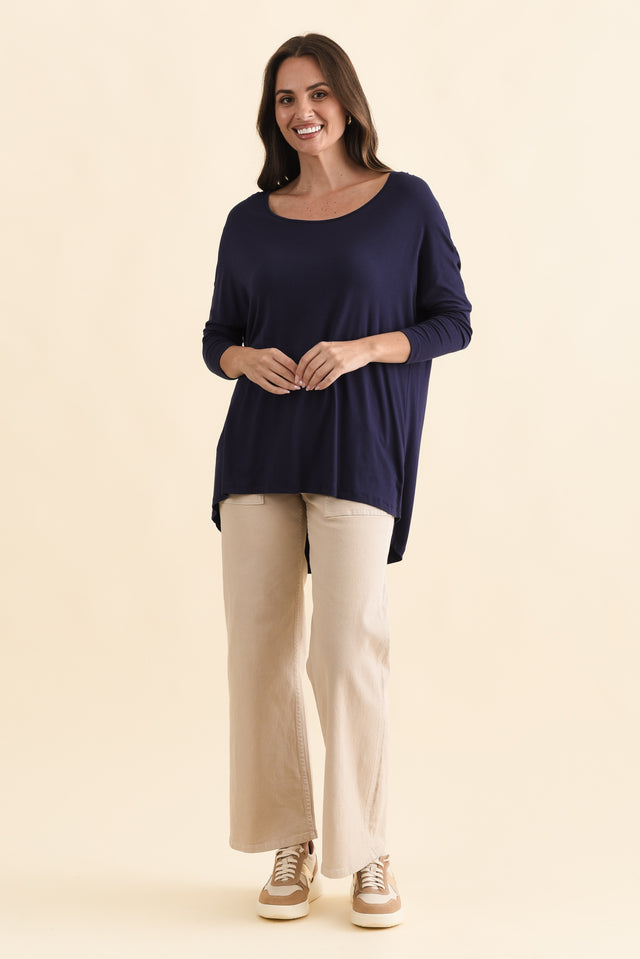 Navy Milan 3/4 Sleeve Top,Brunette model,alt text|model:MJ image 8