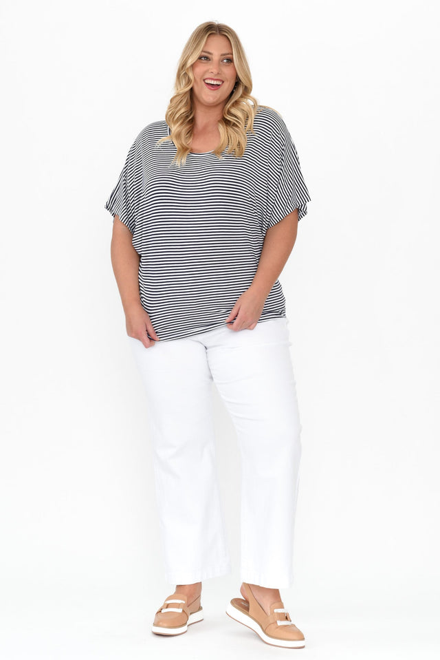 Navy and White Stripe Maui Tee,Blonde model,alt text|model:Caitlin image 10