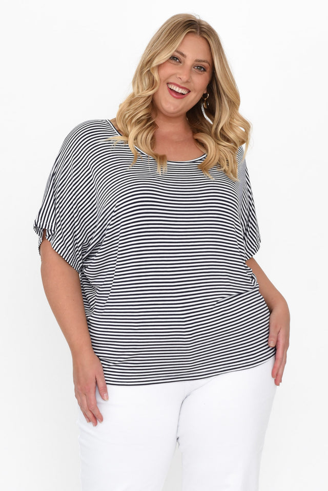 Navy and White Stripe Maui Tee,Blonde model,plus-size,curve-basics,curve-tops,plus-size-basic-tops, alt text|model:Caitlin image 9