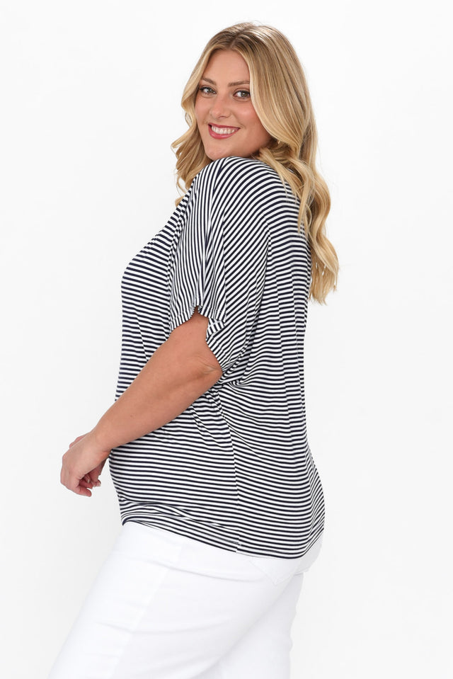 Navy and White Stripe Maui Tee,Blonde model,alt text|model:Caitlin image 11