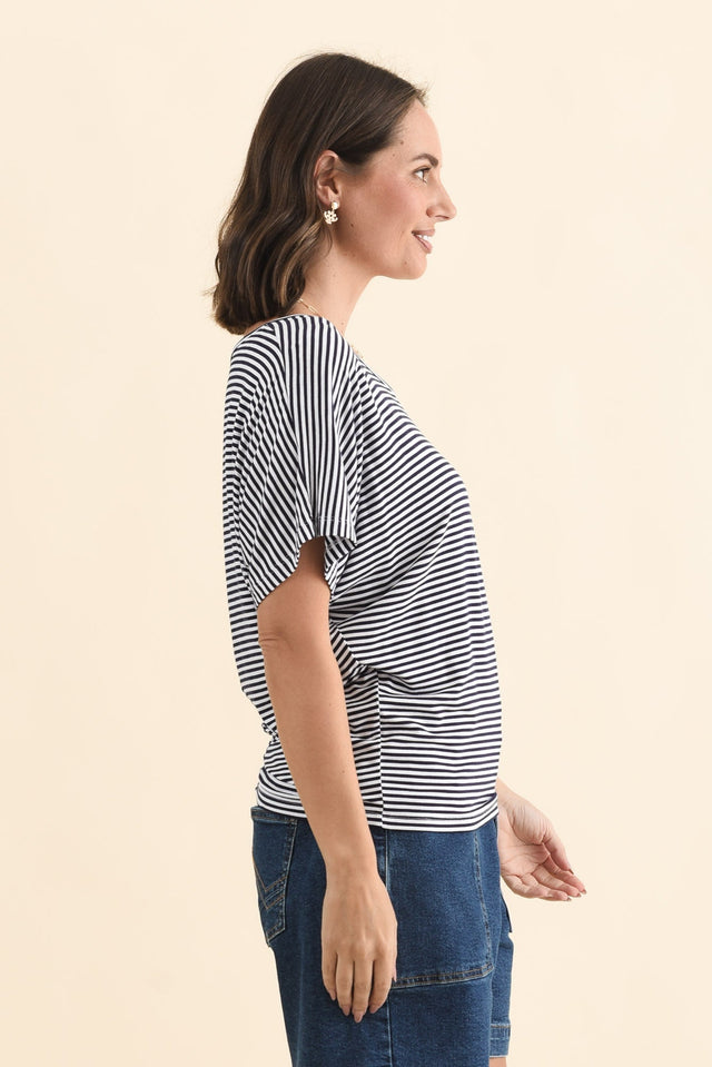 Navy and White Stripe Maui Tee,Brunette model,alt text|model:MJ image 5
