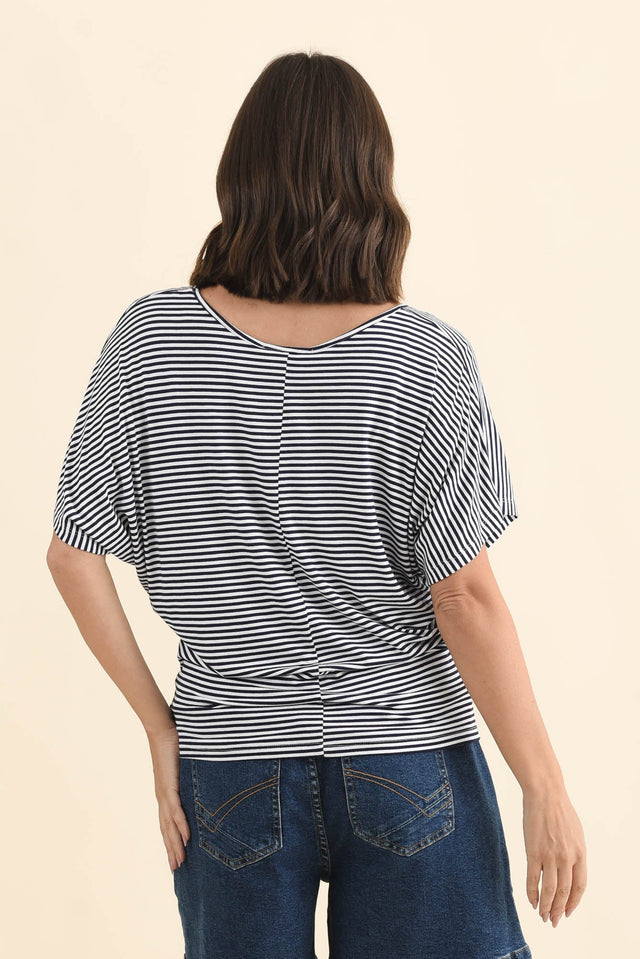 Navy and White Stripe Maui Tee,Brunette model,alt text|model:MJ image 6