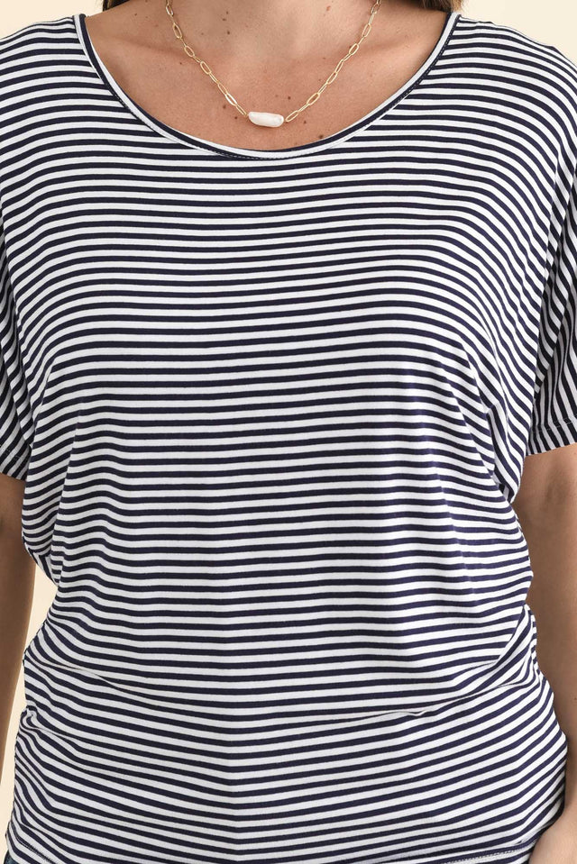 Navy and White Stripe Maui Tee,Brunette model,alt text|model:MJ image 7