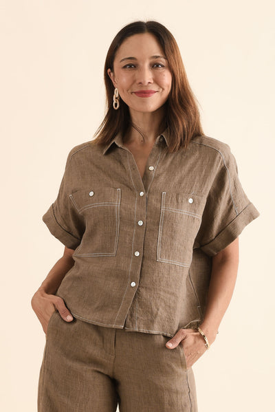 Neesha Mocha Linen Shirt