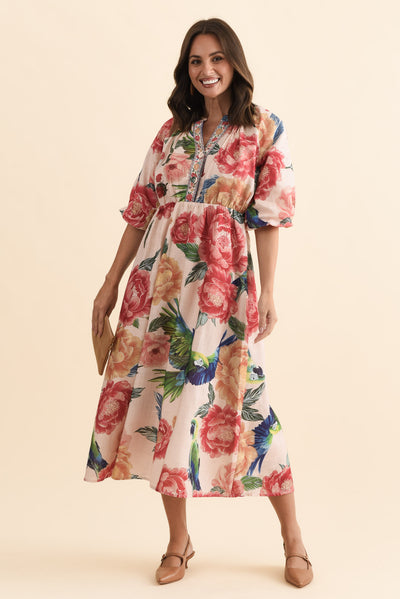 Nesmae Red Floral Tie Dress