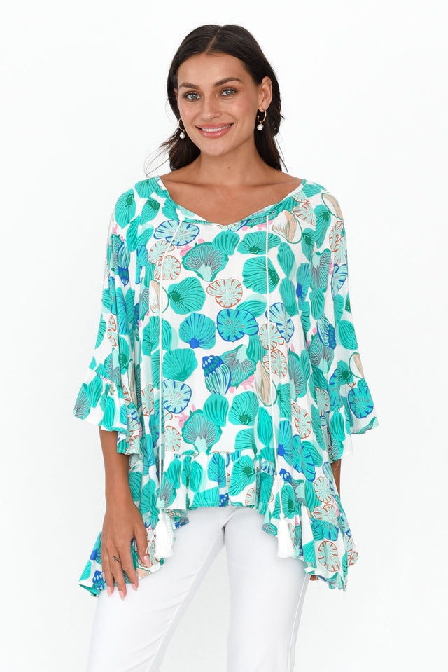 Nesryn Aqua Shores Tassel Ruffle Top