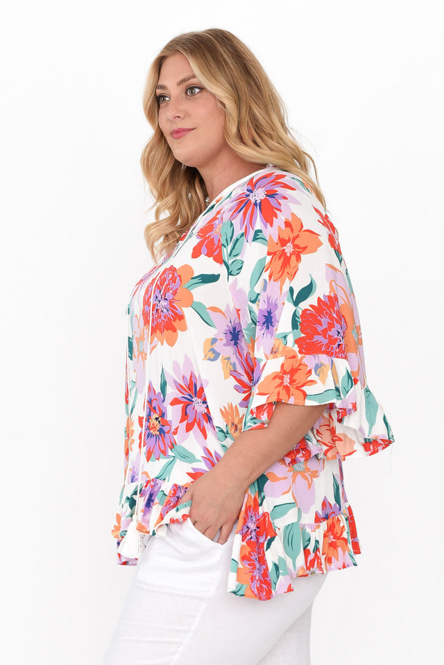 Nesryn White Garden Tassel Ruffle Top