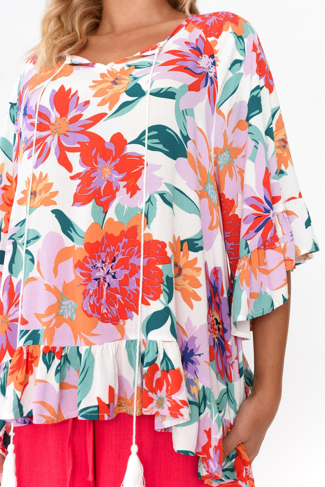 Nesryn White Garden Tassel Ruffle Top