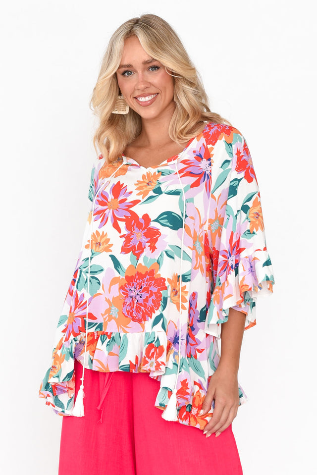 Nesryn White Garden Tassel Ruffle Top neckline_V Neck