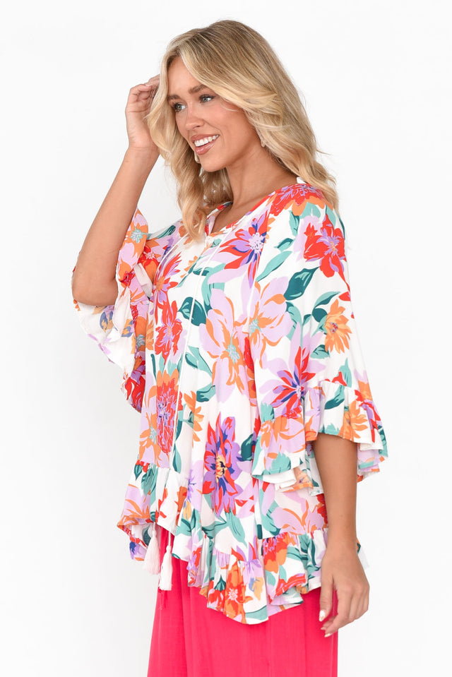 Nesryn White Garden Tassel Ruffle Top