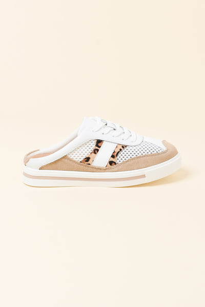 Ness White Leopard Leather Mule Sneaker