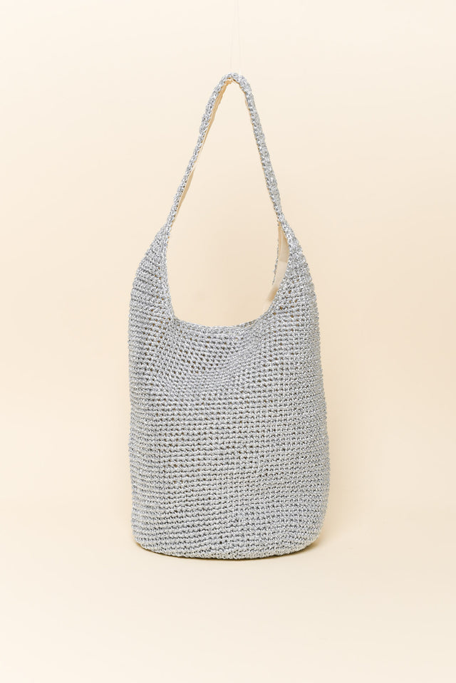 Nevada Silver Metallic Straw Shoulder Bag