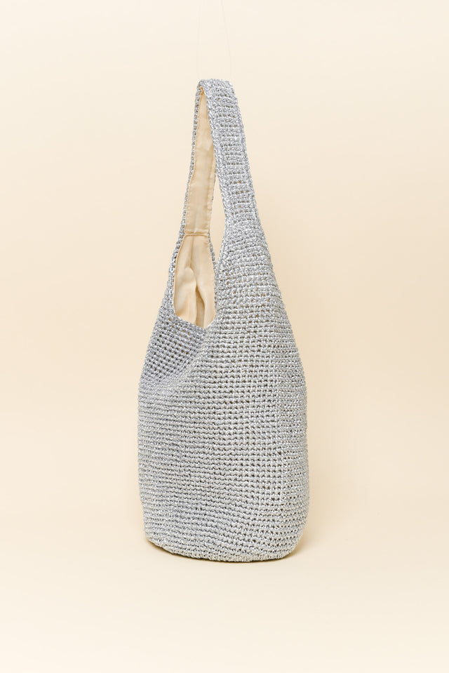 Nevada Silver Metallic Straw Shoulder Bag image 3