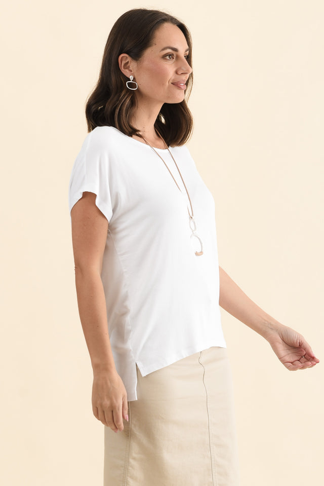 Newton White Drape Tee,Side,Brunette model,alt text|model:MJ image 4