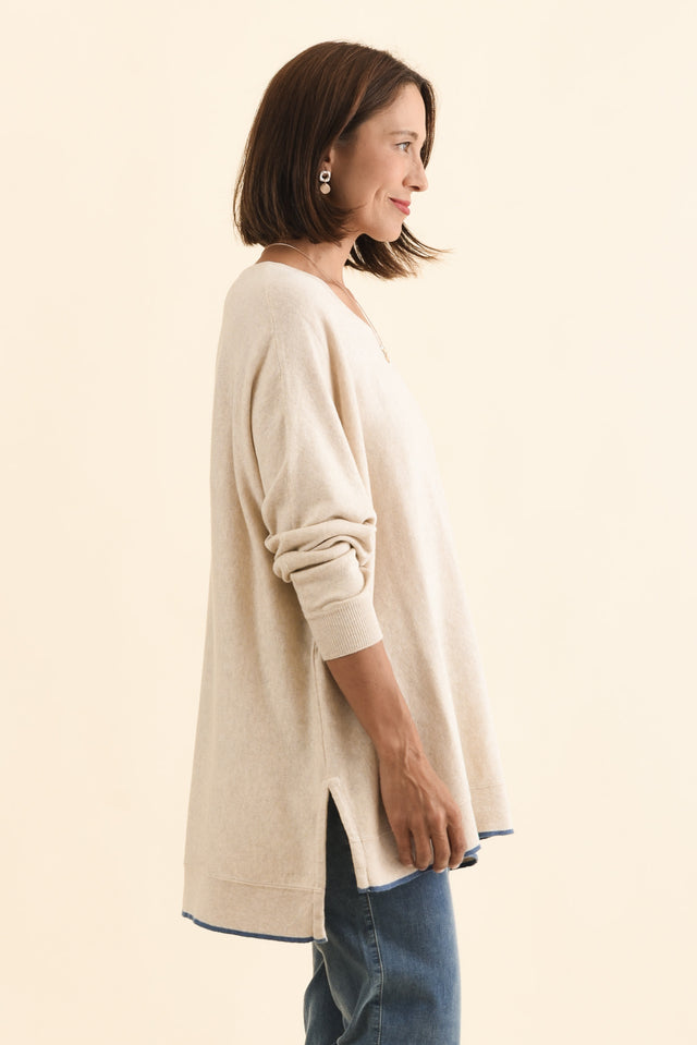 Nick Beige Organic Cotton Knit Jumper,Brunette model,alt text|model:Cara image 4