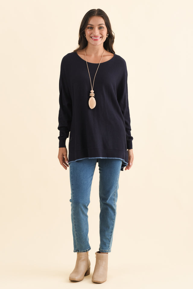 Nick Navy Organic Cotton Knit Jumper,Brunette model,alt text|model:Brontie image 7