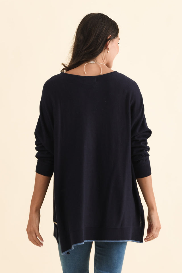 Nick Navy Organic Cotton Knit Jumper,Brunette model,alt text|model:Brontie image 5