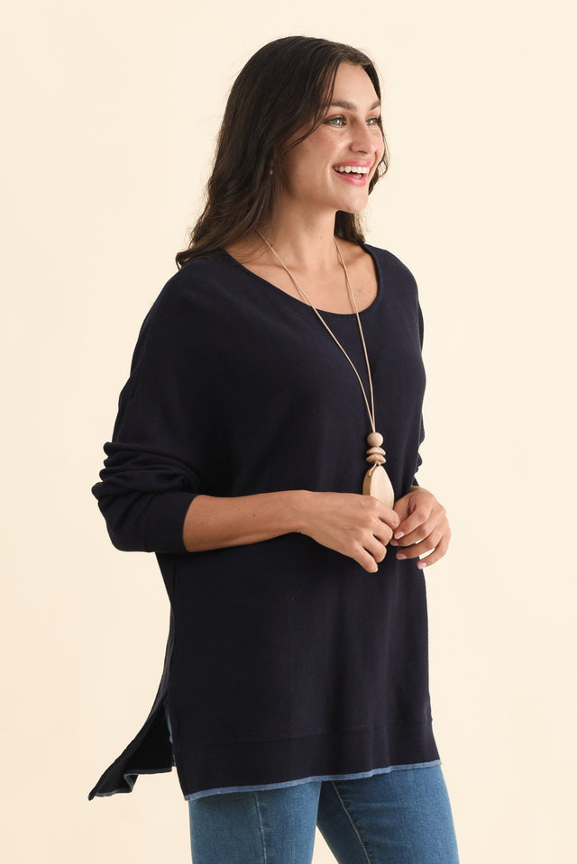 Nick Navy Organic Cotton Knit Jumper,Brunette model,alt text|model:Brontie image 4