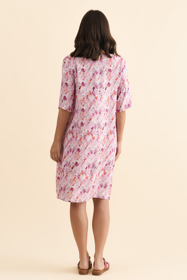 Nina Pink Abstract Pocket Dress,Brunette model,alt text|model:MJ image 5