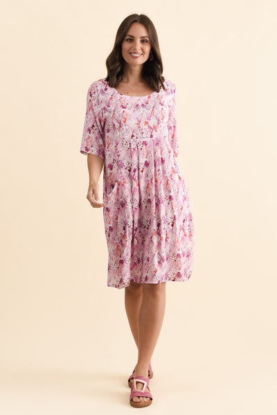 Nina Pink Abstract Pocket Dress
