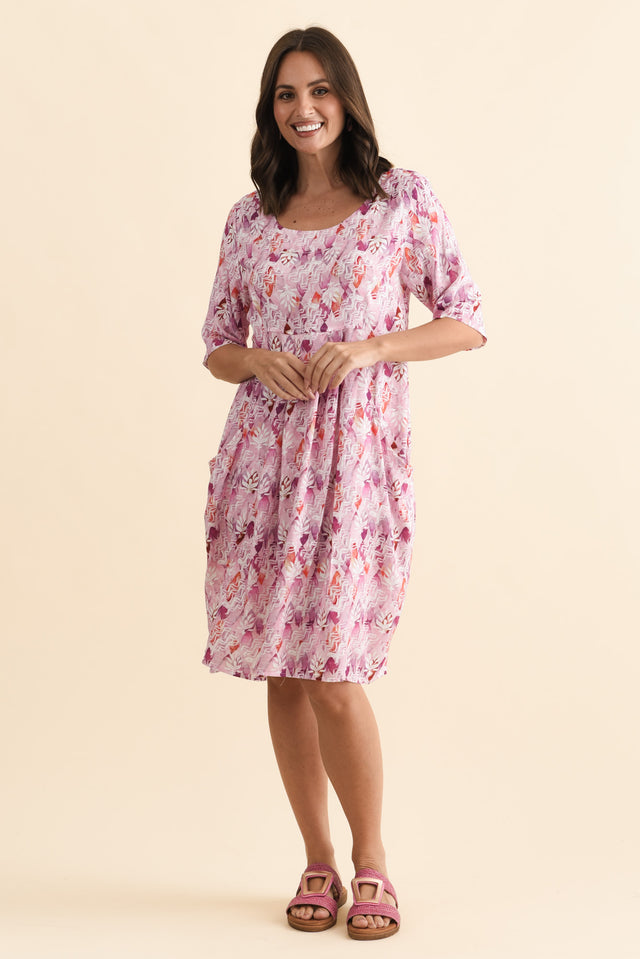 Nina Pink Abstract Pocket Dress,Brunette model,alt text|model:MJ image 3