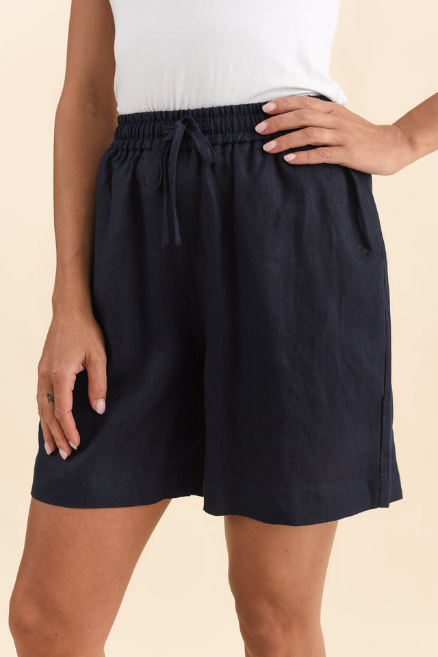 Nirah Navy Linen Pocket Shorts,Brunette model,alt text|model:Brontie image 6