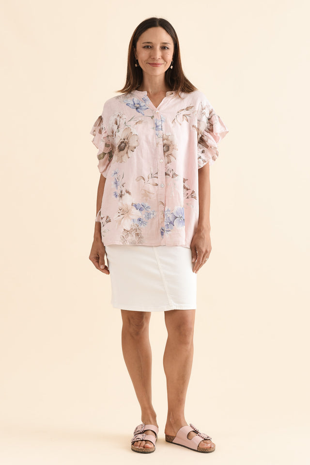 Belle White Stretch Denim Skirt,Full Body,Brunette model,alt text|model:Cara image 8