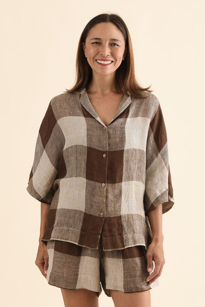 Noemi Chocolate Check Linen Shirt
