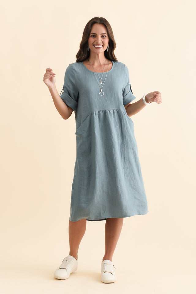 Nolita Steel Linen Pocket Dress,Brunette model,alt text|model:MJ image 7