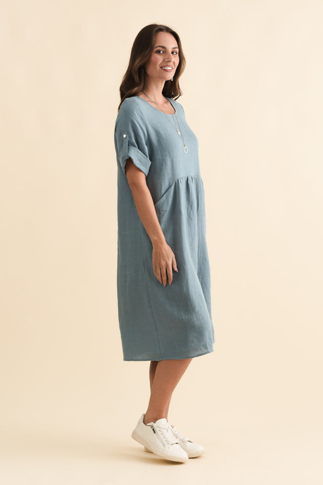 Nolita Steel Linen Pocket Dress,Brunette model,alt text|model:MJ image 4