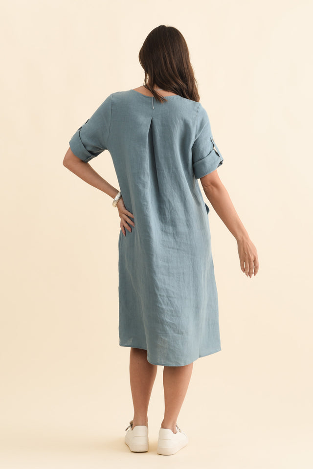 Nolita Steel Linen Pocket Dress,Brunette model,alt text|model:MJ image 5