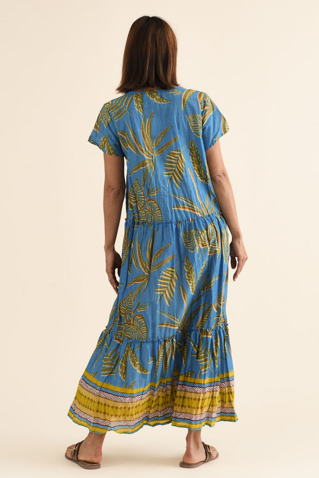 Nona Blue Island Crinkle Cotton Maxi Dress,Back,Brunette model,alt text|model:Cara image 4