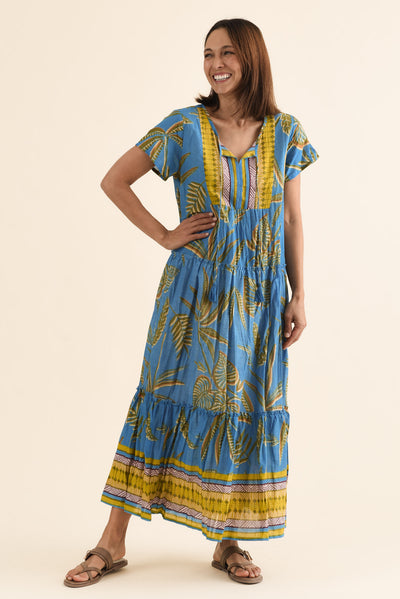 Nona Blue Island Crinkle Cotton Maxi Dress
