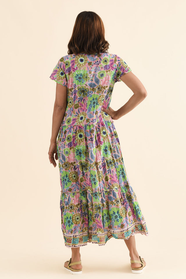 Nona Pink Floral Crinkle Cotton Maxi Dress,Back,Brunette model,alt text|model:Cara image 4
