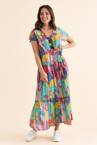 Nona Yellow Blossom Crinkle Cotton Maxi Dress
