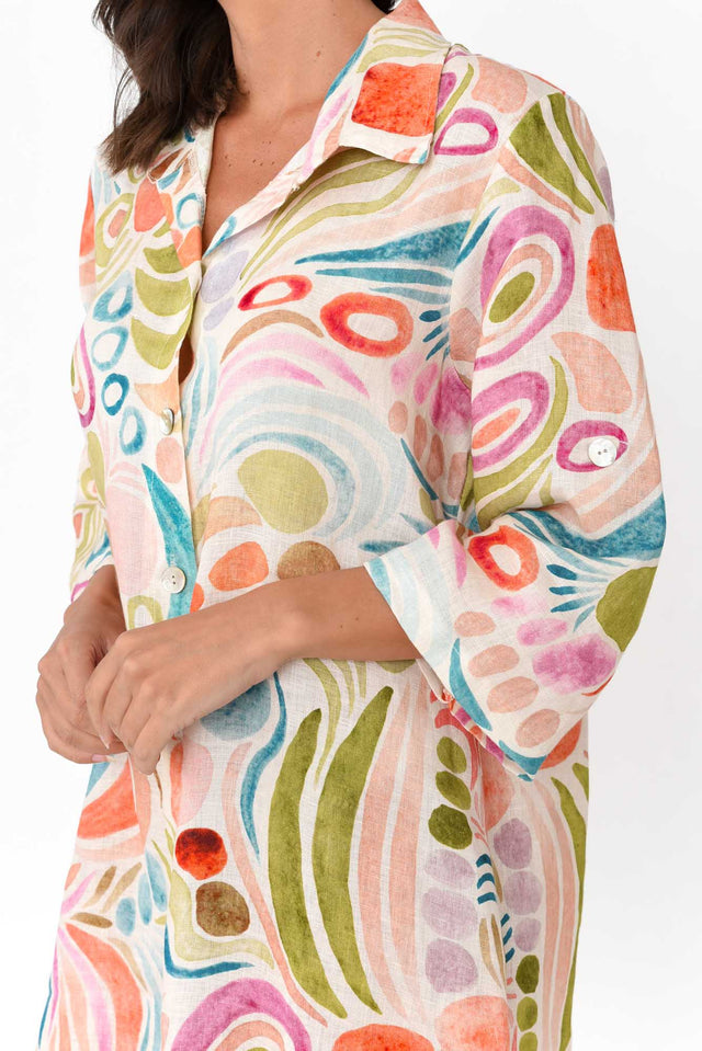 Noumea Green Abstract Linen Dress image 5
