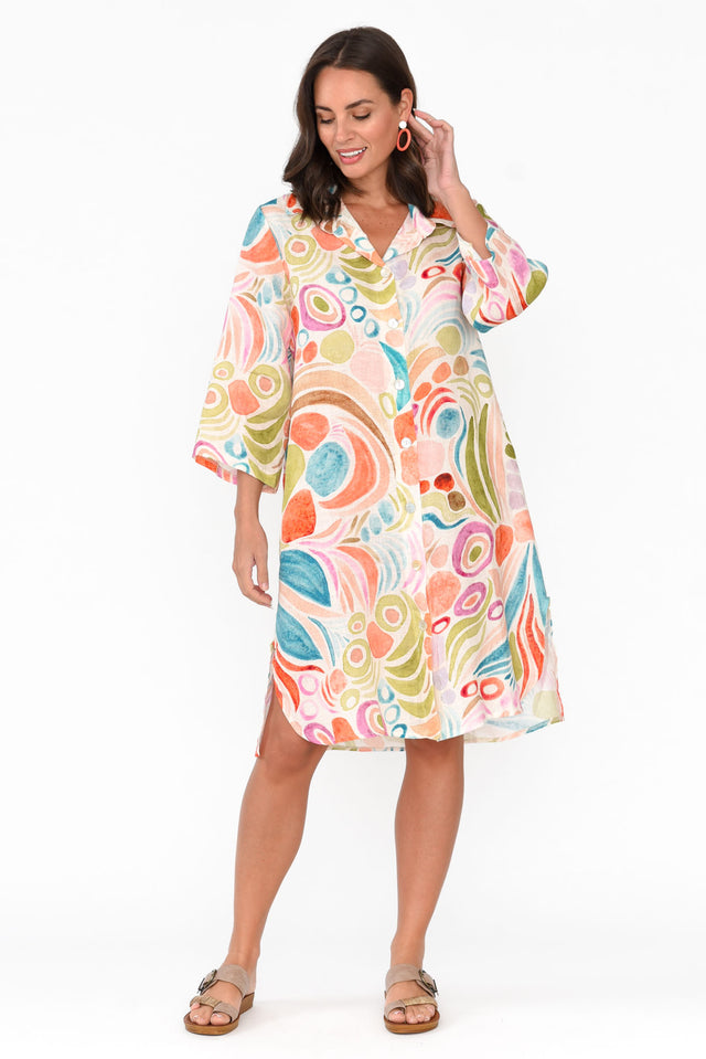 Noumea Green Abstract Linen Dress image 6