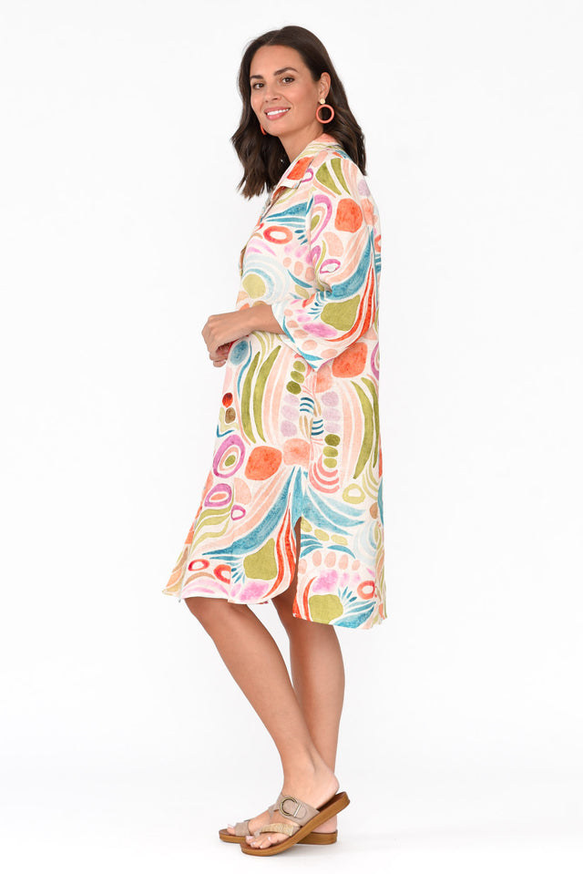 Noumea Green Abstract Linen Dress image 3