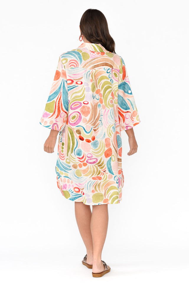 Noumea Green Abstract Linen Dress image 4