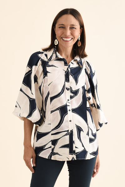Nova Navy Floral Collared Shirt